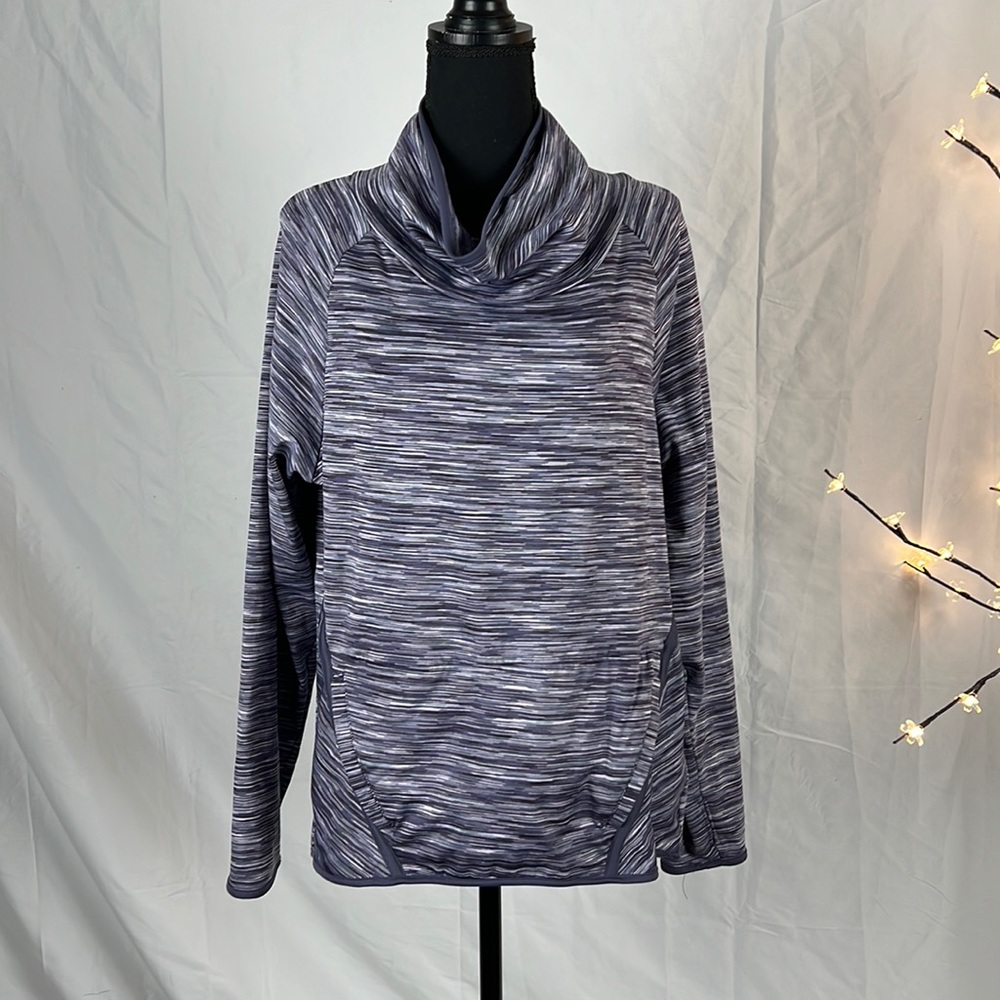 Champion Purple Striped Cowl Neck Top w/ Fleece Lining and Kangaroo Pocket Sz M